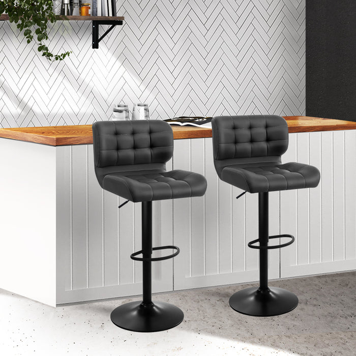 Artiss Set of 2 Kitchen Bar Stools Gas Lift Bar Stool Chairs Swivel Pu Leather Black Grey