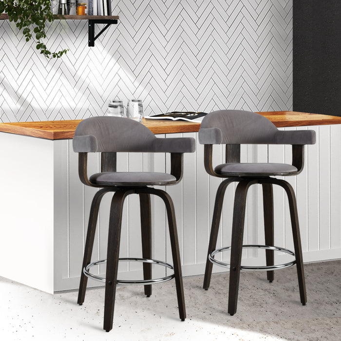 Artiss 2x Bar Stools Wooden Swivel Bar Stool Kitchen Dining Chair Wood Grey