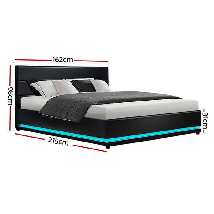 Artiss RGB LED Bed Frame Queen Size Gas Lift Base Storage Leather LUMI