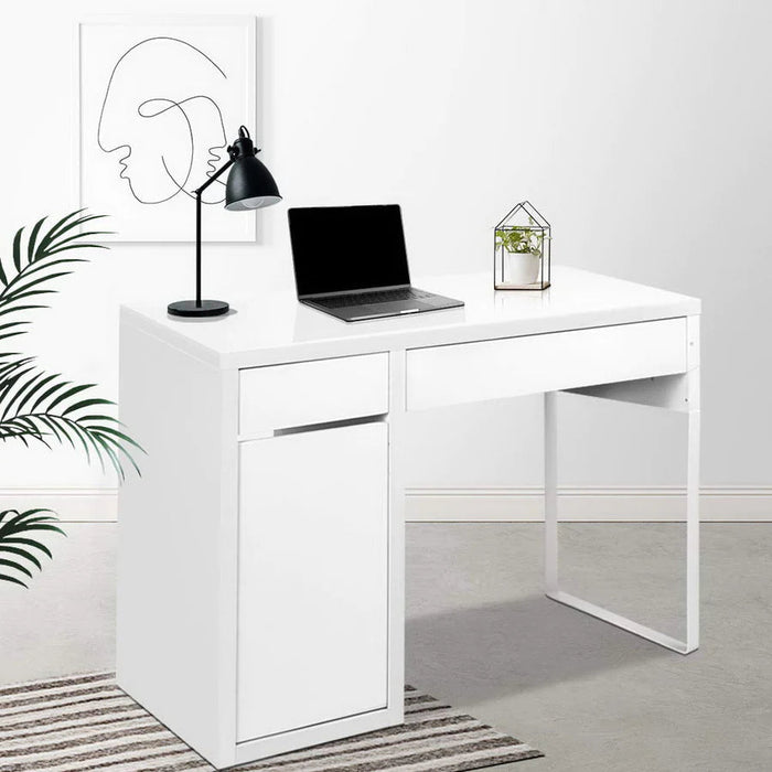Artiss Metal Computer Office Desk With Storage Cabinets - White