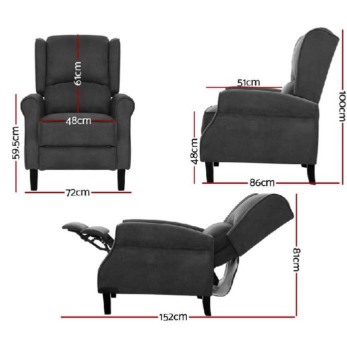 Artiss Recliner Chair Adjustable Sofa Lounge Soft Suede Armchair Couch Charcoal
