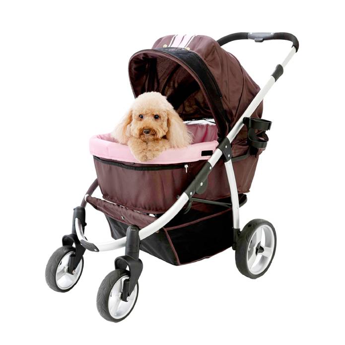 Ibiyaya Collapsible Elegant Retro Pet Stroller for Cats & Dogs up to 35kg - Brown/Pink