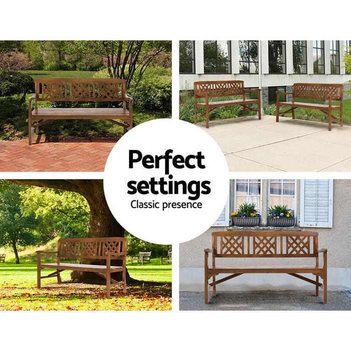 Gardeon Wooden Garden Bench 3 Seat Patio Furniture Timber Outdoor Lounge Chair