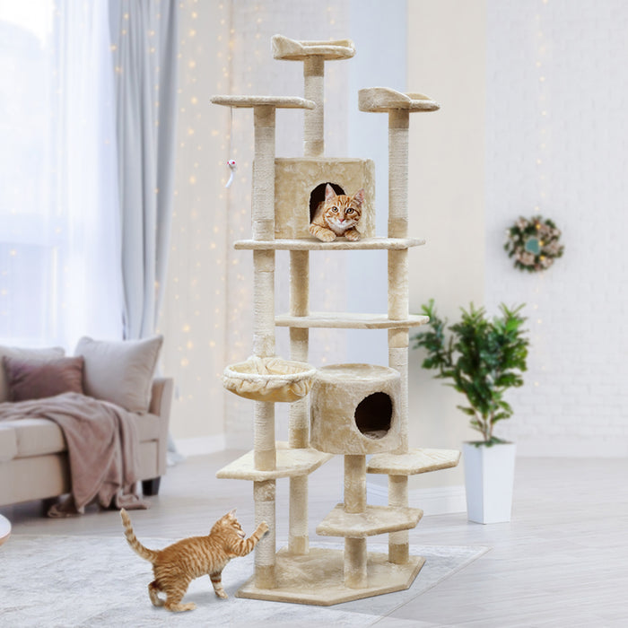203 cm Cat Scratching Tree Condo House Furniture Wood Beige