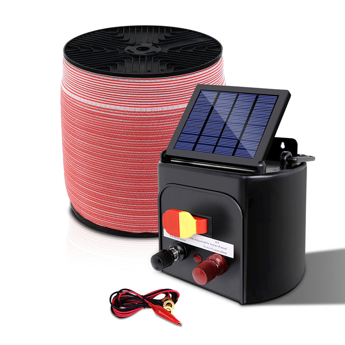 Giantz Electric Fence Energiser Solar Powered Charger Set With Tape`