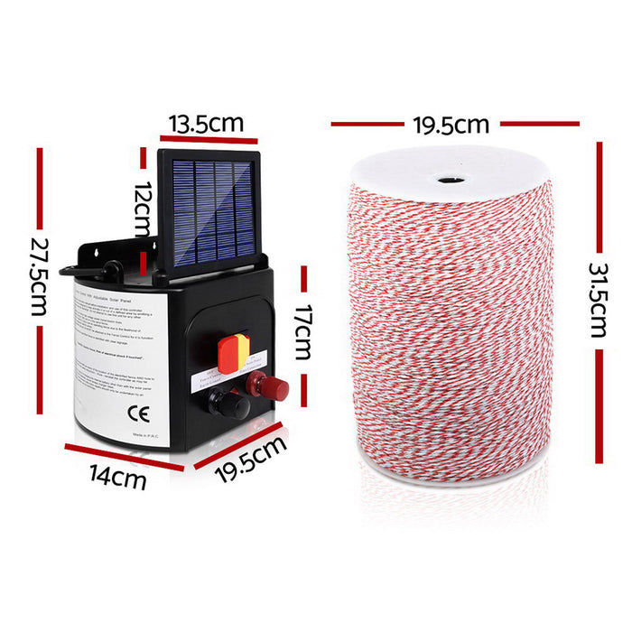 Giantz Solar Electric Fence Energiser with 2000M Poly Fencing Wire Tape