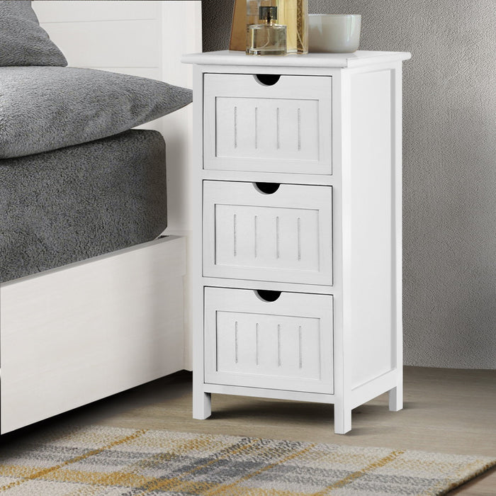 Artiss 3-drawer Rustic Storage Cabinet - White