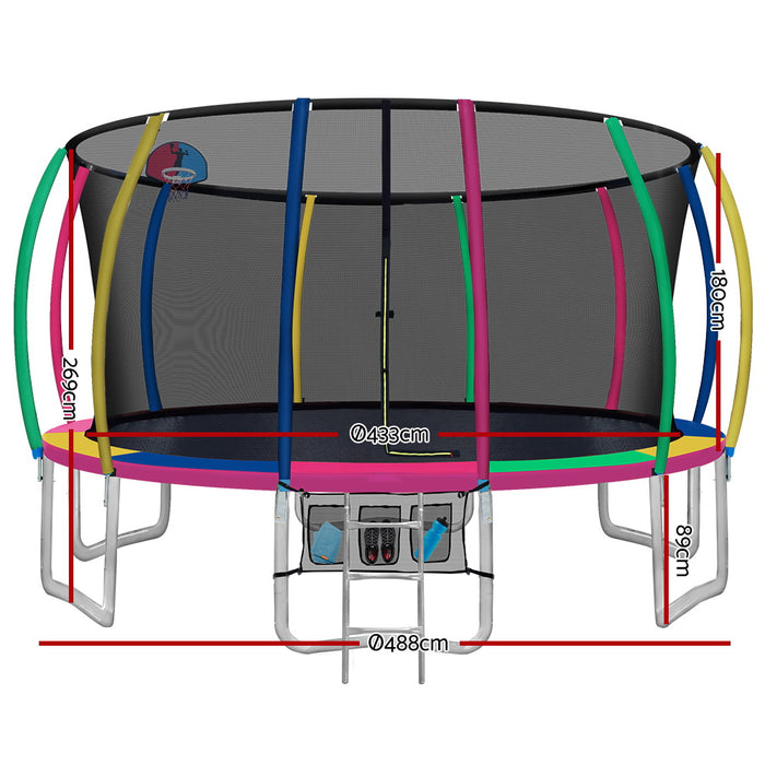 Everfit 16FT Trampoline Round Trampolines With Basketball Hoop Kids Present Gift Enclosure Safety Net Pad Outdoor