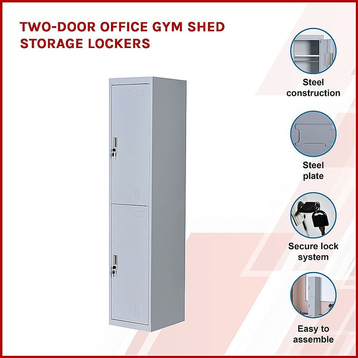 Two-Door Office Gym Shed Storage Lockers- Grey