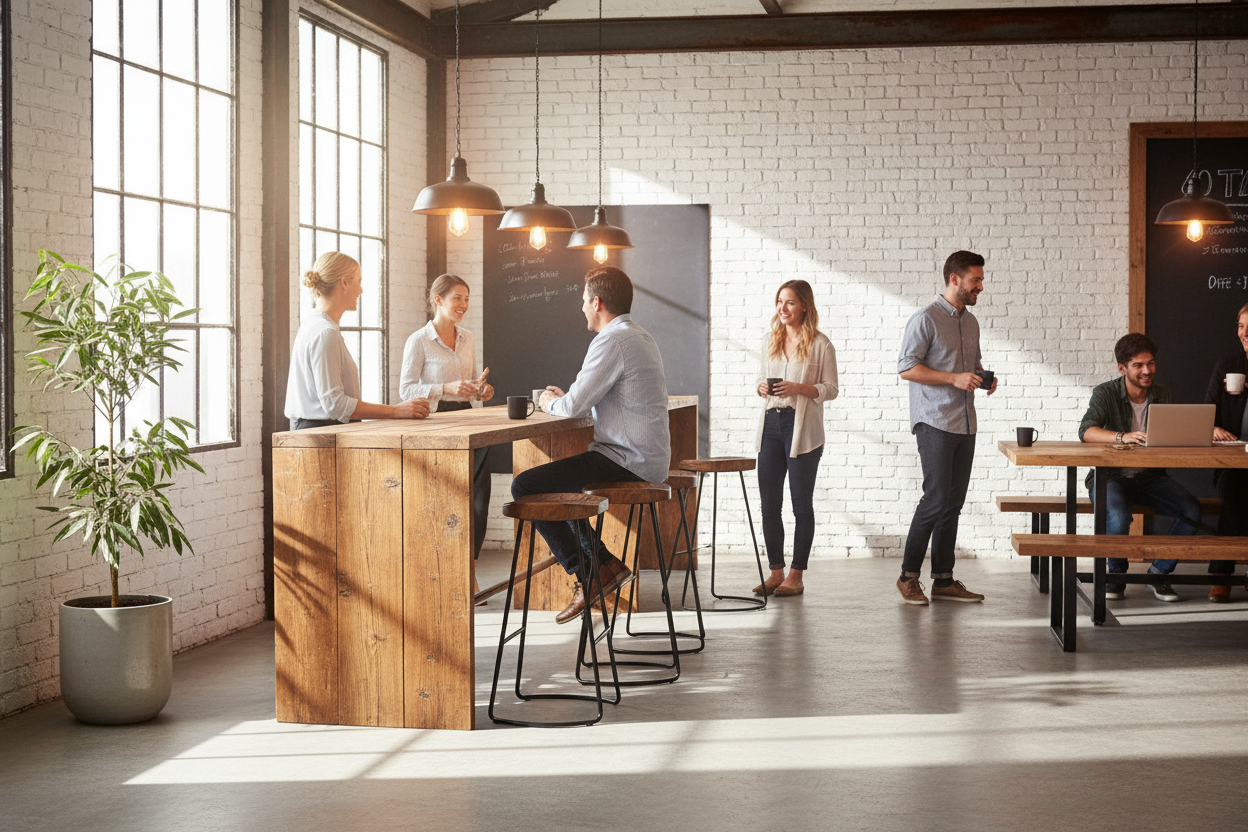 Office break room setup with cafe furniture for Australian businesses