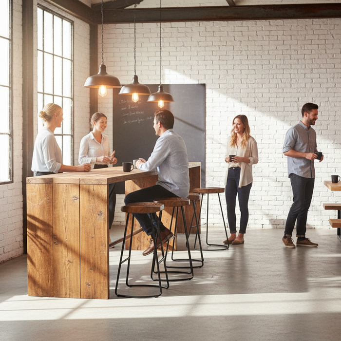 Office break room setup with cafe furniture for Australian businesses