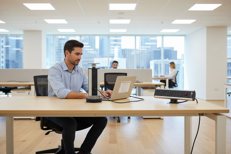 Power points and modular wiring for modern office desk cable management