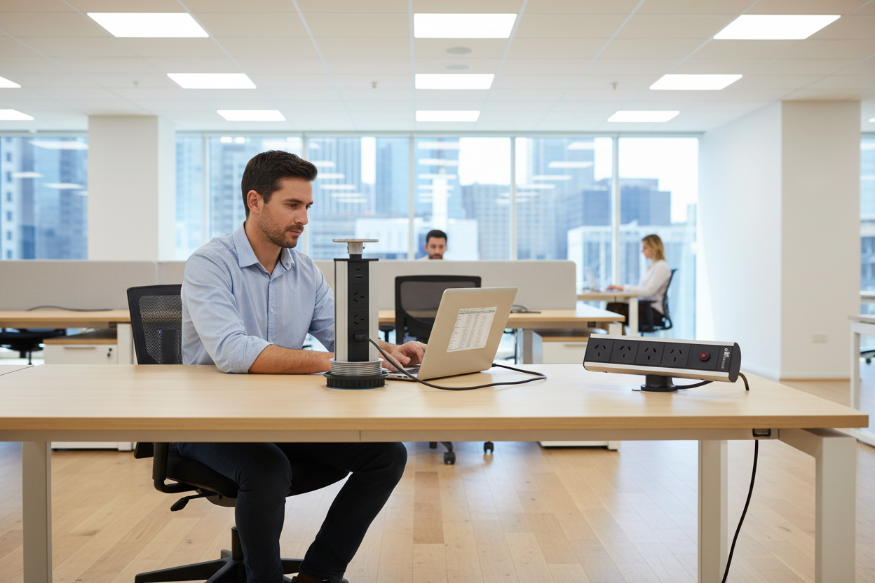 Power points and modular wiring for modern office desk cable management