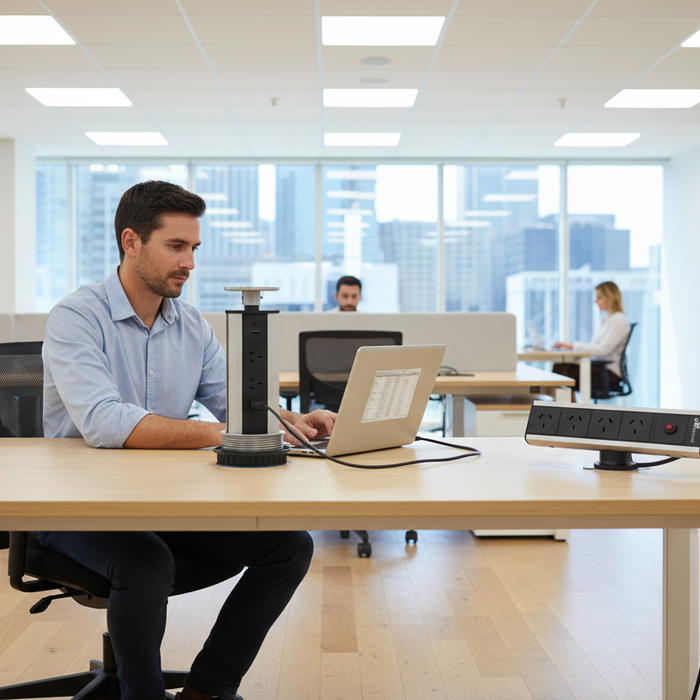 Power points and modular wiring for modern office desk cable management