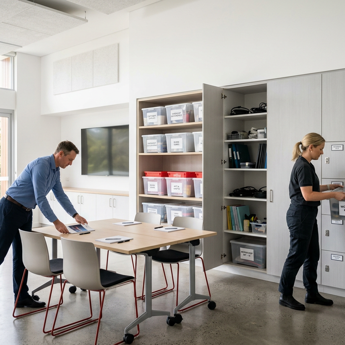 Shared Equipment Storage for Training Rooms and Community Venues