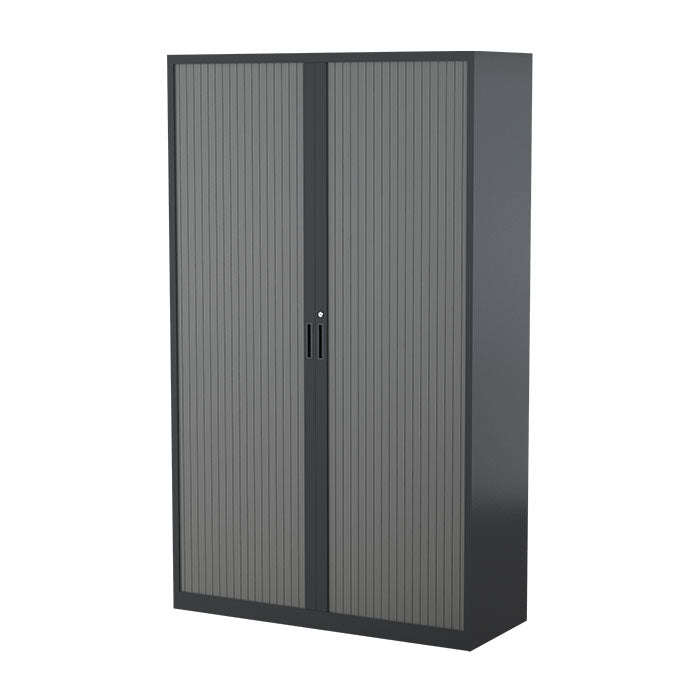 Steelco Tambour Door Cabinet 3 Shelves- 1320mm H x 1200mm W x 463D Black Satin