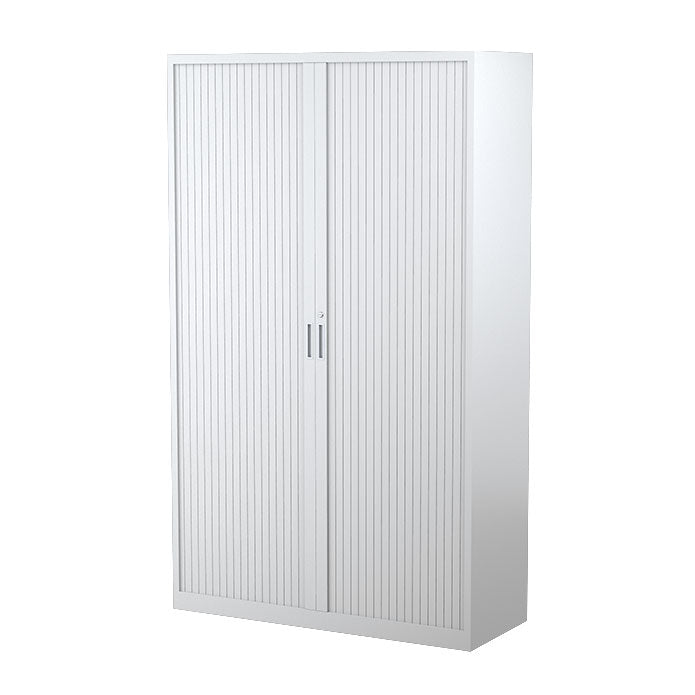 Steelco Tambour Door Cabinet 3 Shelves- 1320mm H x 1200mm W x 463D White Satin