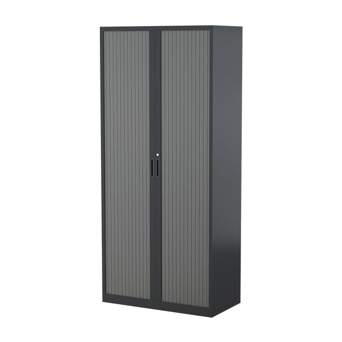 Steelco Tambour Door Cabinet 3 Shelves- 1320mm H x 900mm W x 463D Black Satin