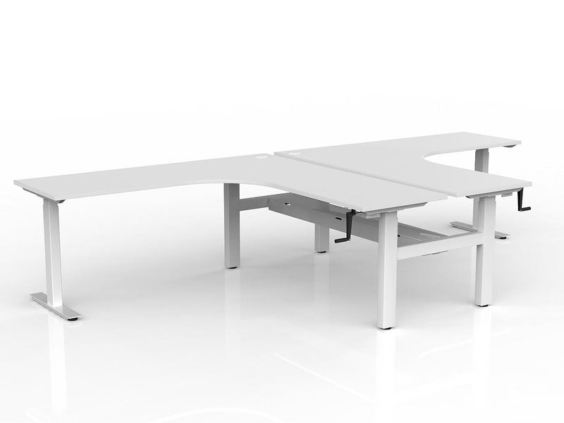 Agile Winder Adjust 90° Shared Workstation 1800 x 1800 600 (2 Piece top)(With Cabel Tray) White White