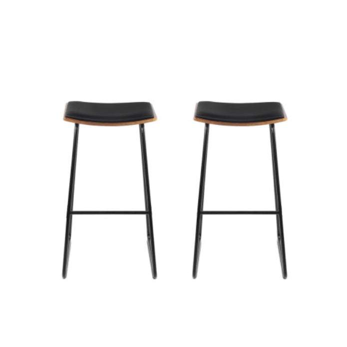 Artiss Set of 2 Pu Leather Backless Bar Stools - Black