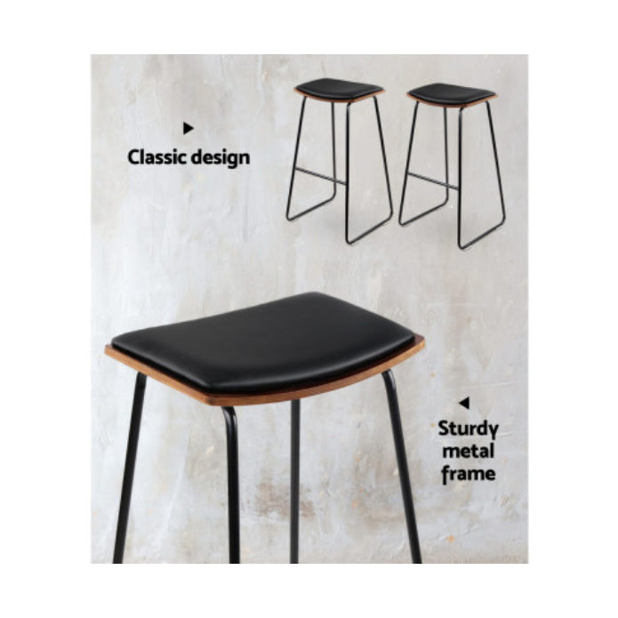 Artiss Set of 2 Pu Leather Backless Bar Stools - Black