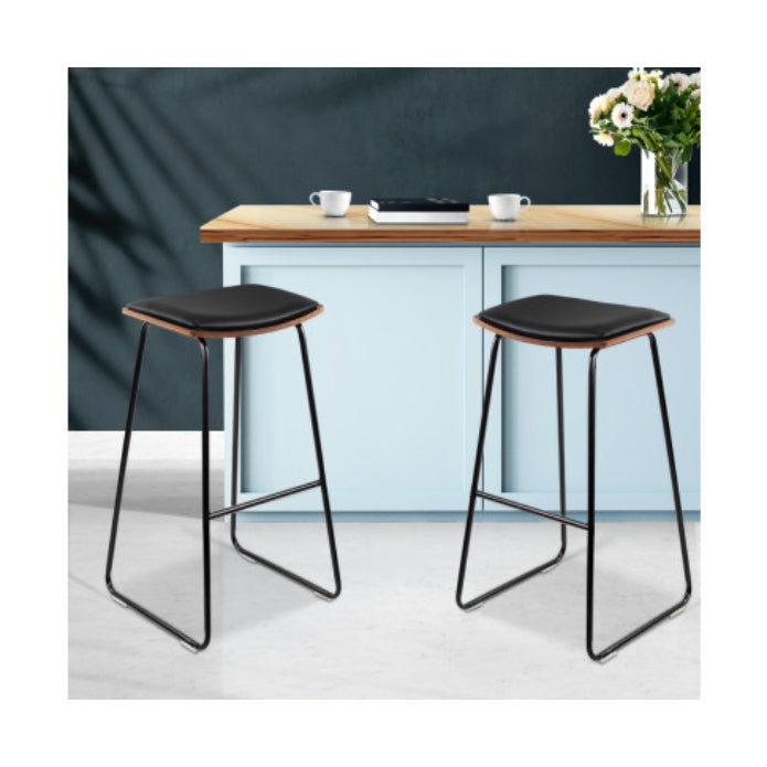 Artiss Set of 2 Pu Leather Backless Bar Stools - Black