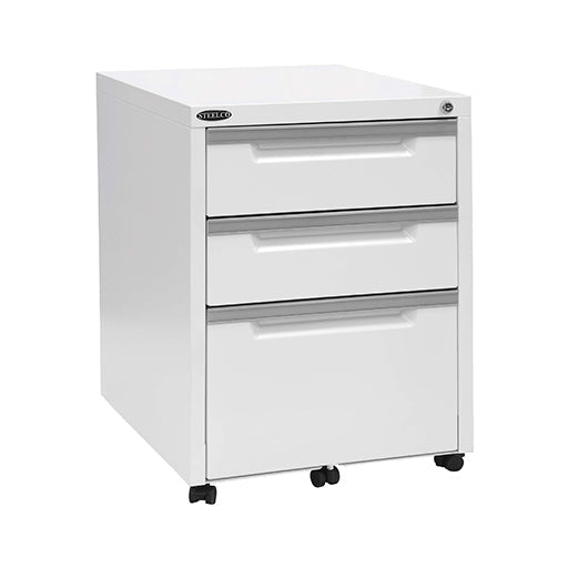 Steelco - Classic Range Mobile Pedestal One File Drawer & 2 Box Drawers White Satin