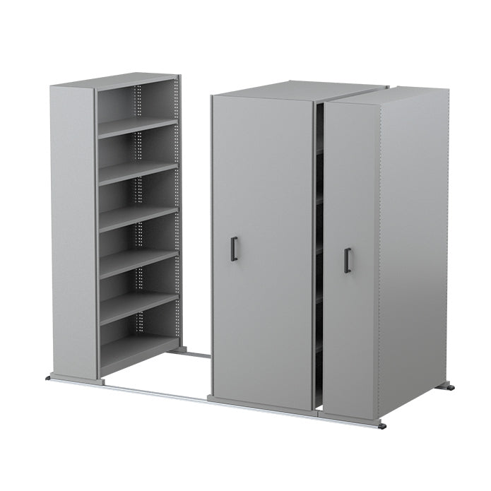 Ezi-Slide Aisle Saver Metal Storage Shelving 4 Bay inc. 5 Adjustable Shelves