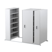 Ezi-Slide Aisle Saver Metal Storage Shelving 2175H x 1200W x 400D 4 Bay inc. 5 Adjustable Shelves White Satin