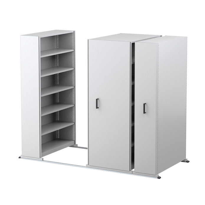 Ezi-Slide Aisle Saver Metal Storage Shelving 2175H x 1200W x 400D 4 Bay inc. 5 Adjustable Shelves White Satin