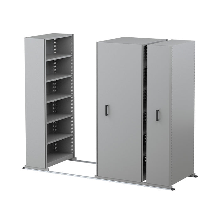 Ezi-Slide Aisle Saver Metal Storage Shelving 2175H x 900W x 400D 4 Bay inc. 5 Adjustable Shelves Cyber Grey