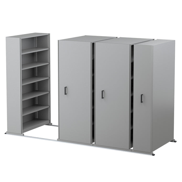 Ezi-Slide Aisle Saver Metal Storage Shelving 2175H x 1200W x 400D 6 Bay inc. 5 Adjustable Shelves Cyber Grey