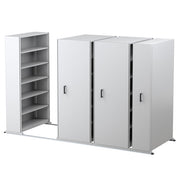 Ezi-Slide Aisle Saver Metal Storage Shelving 2175H x 1200W x 400D 6 Bay inc. 5 Adjustable Shelves White Satin