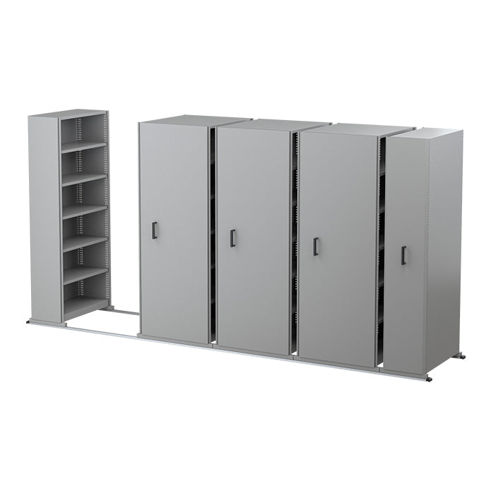 Ezi-Slide Aisle Saver Metal Storage Shelving 2175H x 900W x 400D 8 Bay inc. 5 Adjustable Shelves Cyber Grey