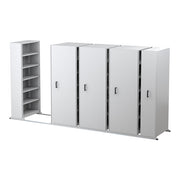 Ezi-Slide Aisle Saver Metal Storage Shelving 2175H x 900W x 400D 8 Bay inc. 5 Adjustable Shelves White Satin