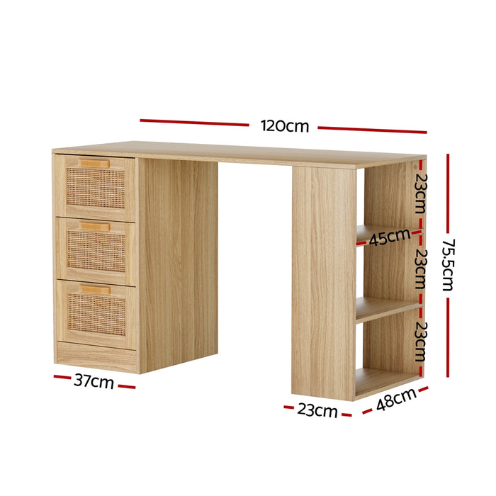 Artiss Computer Desk Drawer Shelf Home Office Study Table Rattan Oak