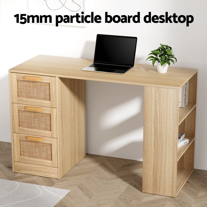 Artiss Computer Desk Drawer Shelf Home Office Study Table Rattan Oak