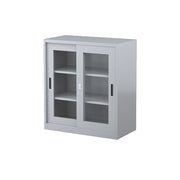 Steelco Sliding Glass Door Display Cabinets 2 Shelves - 1015H x 914W x 463D Silver Grey