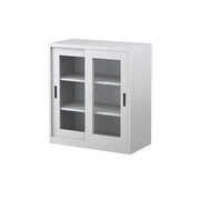 Steelco Sliding Glass Door Display Cabinets 2 Shelves - 1015H x 914W x 463D White Satin