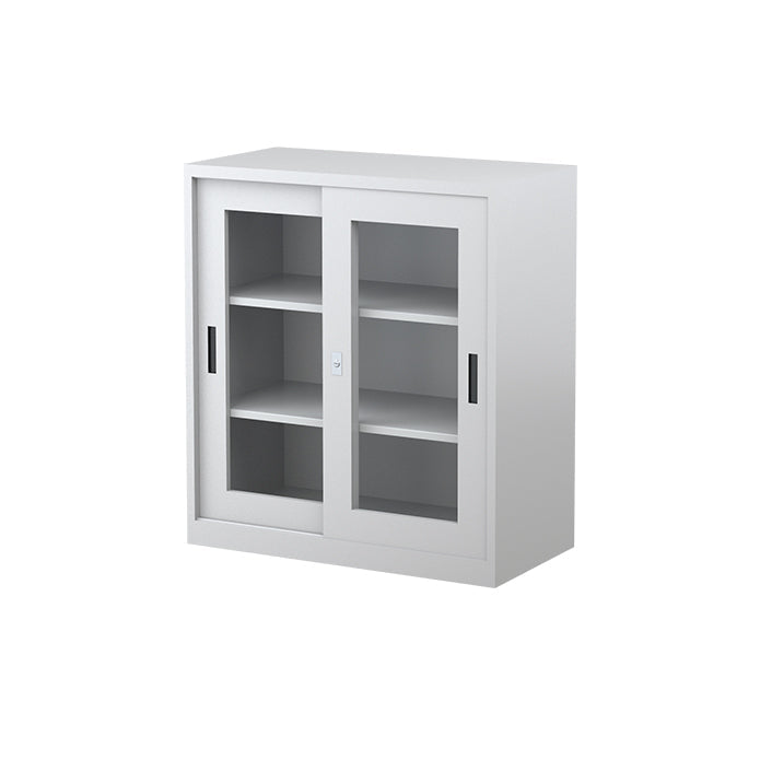 Steelco Sliding Glass Door Display Cabinets 2 Shelves - 1015H x 914W x 463D White Satin