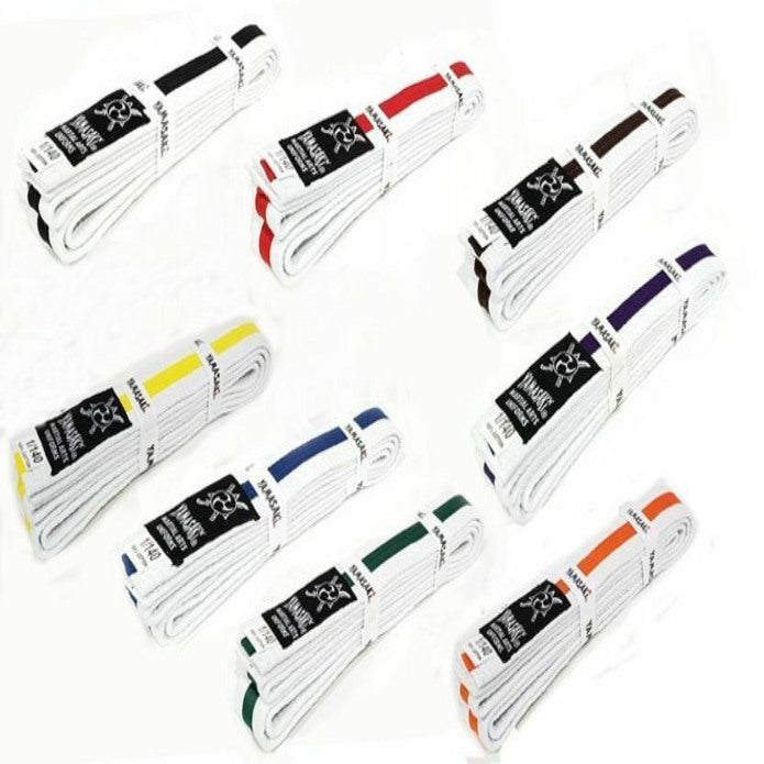Yamasaki White Martial Arts Belts (With Coloured Stripe)