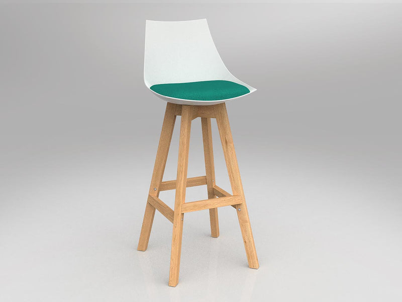Luna Barstool with Oak Base Emerald Green White