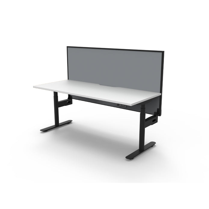 Rapidline Height Adjustable Halo+ Single Sided Workstation Without Cable Tray With Screen Natural White Black Satin