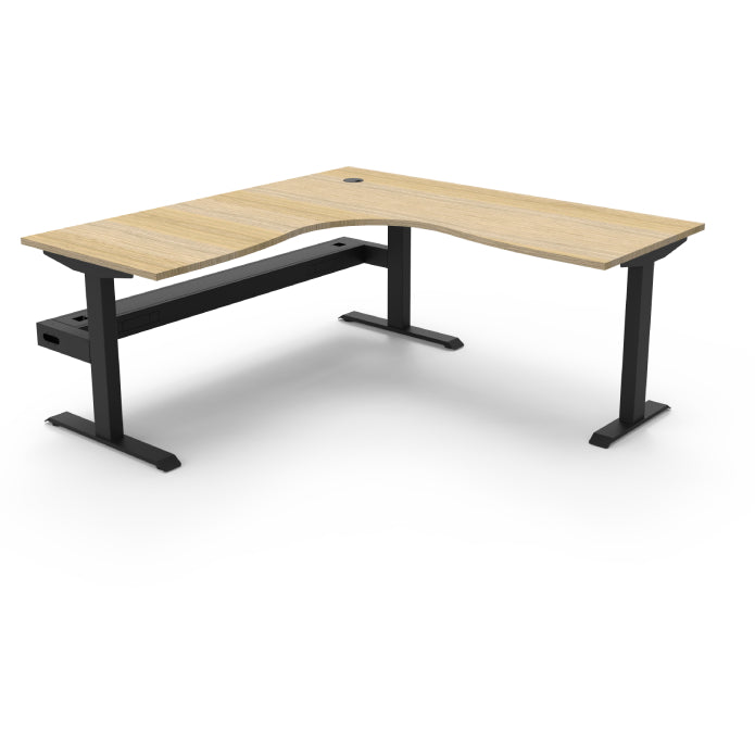 Rapidline Boost Static Corner Workstation 1500mmX1800mm With Cable Tray Without Screen Natural Oak Black Satin