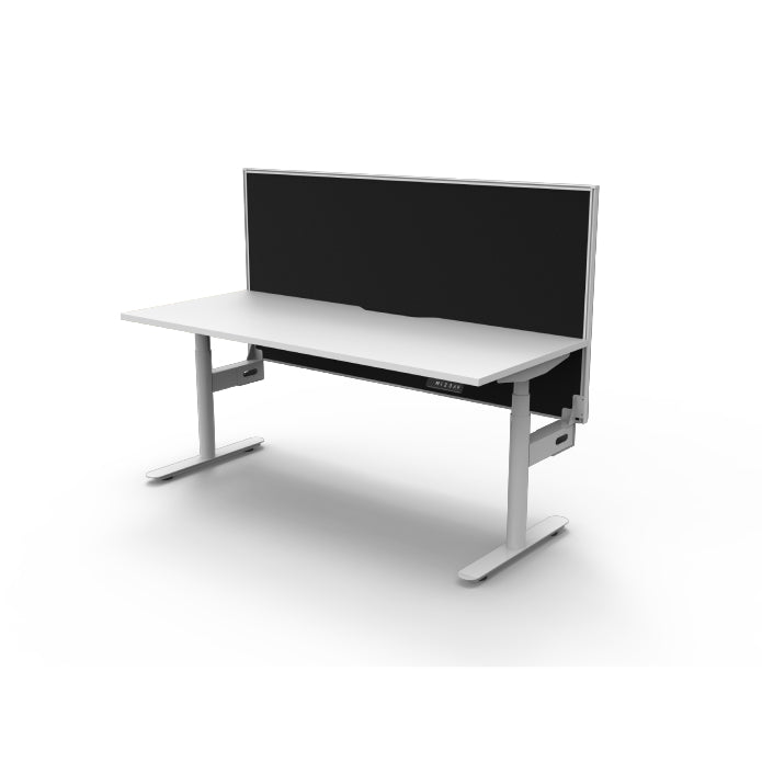 Rapidline Height Adjustable Halo+ Single Sided Workstation Without Cable Tray With Screen Natural White White Satin