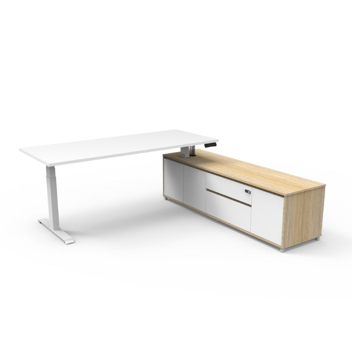 Boost Executive Desk 1800mm x 1800mm x900mm-500mm Natural White White P C Right Hand Side Cabinet without Modesty Panel