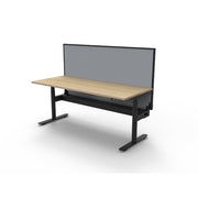 Rapidline Height Adjustable Halo+ Single Sided Workstation With Cable Tray With Screen Natural Oak Black Satin