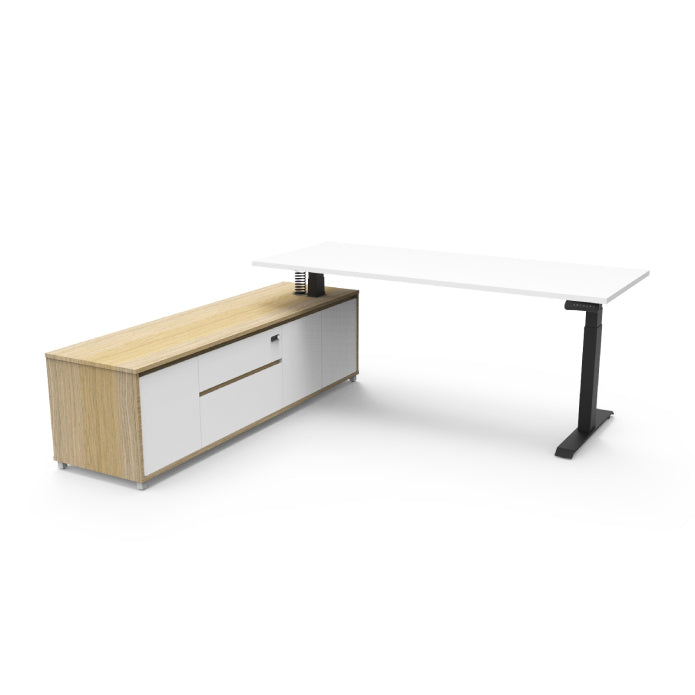 Boost Executive Desk Natural White Black P C Left Hand Side Cabinet without Modesty Panel