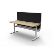 Rapidline Height Adjustable Halo+ Single Sided Workstation With Cable Tray With Screen Natural Oak White Satin