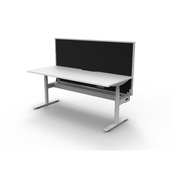 Rapidline Height Adjustable Halo+ Single Sided Workstation With Cable Tray With Screen Natural White White Satin